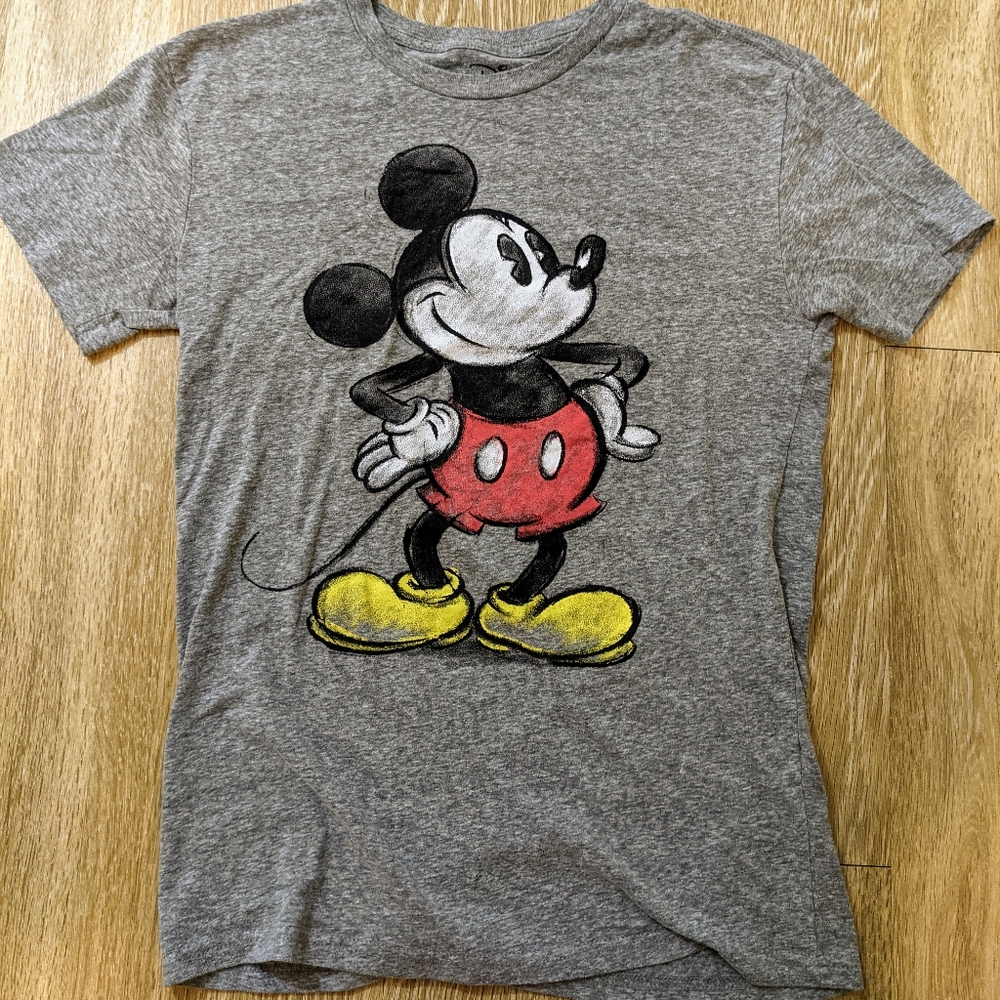 Disney Mickey Mouse Sketchy Gray Graphic Tee Size Small